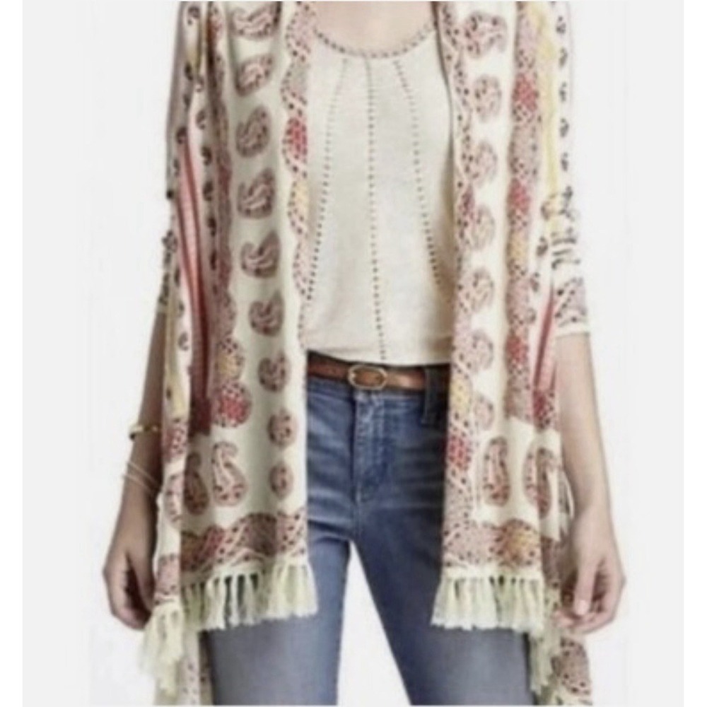 Anthropologie Guinevere Boho Paisley Cashmere Blend Cardigan Duster Size Small